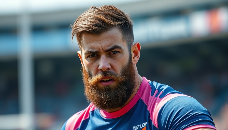 South African rugby prop star with a determined expression in action.