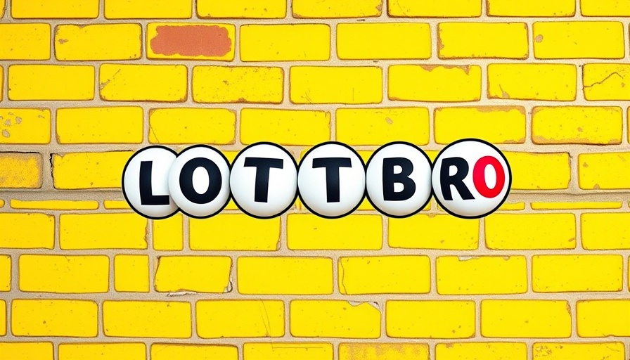 Vibrant national lottery logo on yellow brick wall.