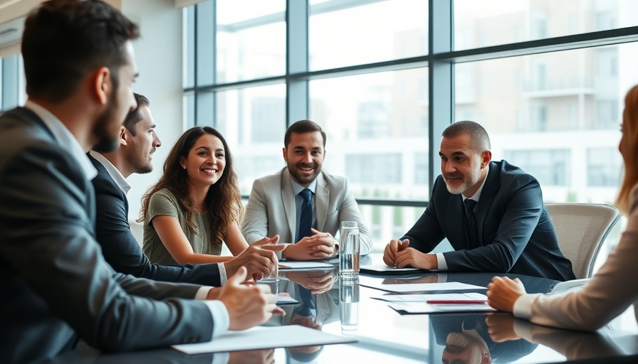 Professionals discussing AI drug design in a conference room.