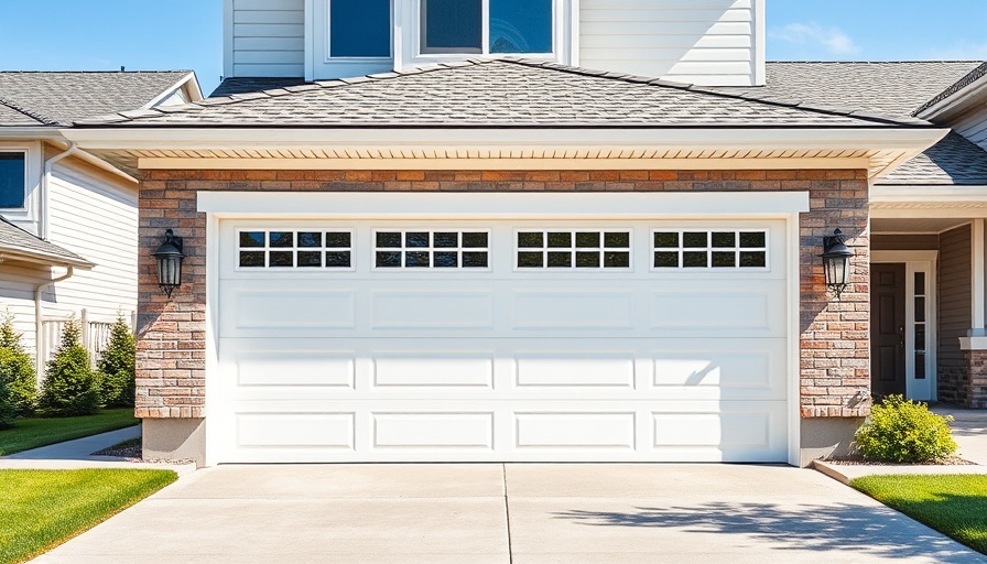 Choosing the Right Garage Door: Modern white garage door with windows, suburban house.