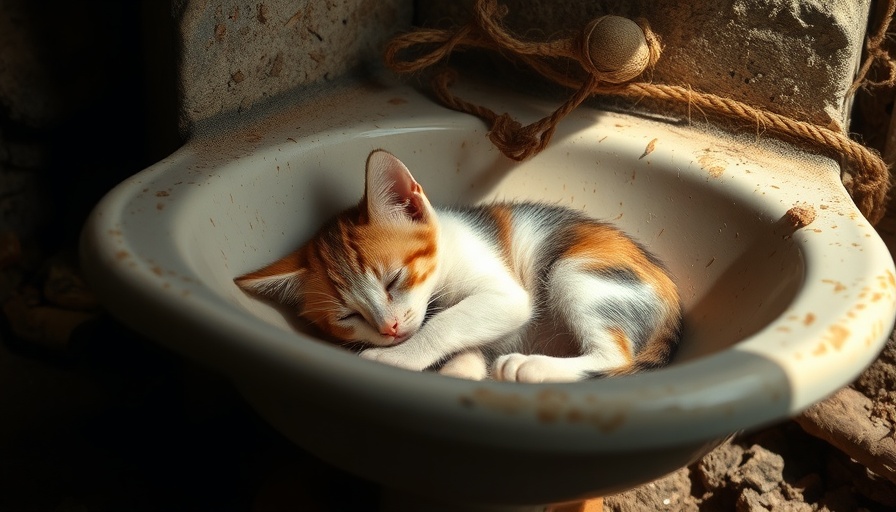 Calico kitten peacefully sleeping in a sink, portrays calm and safety, Anxiety disorders connection.