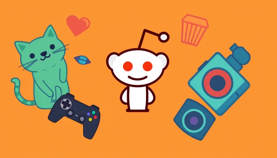Playful Reddit logo surrounded by cartoon objects related to find high CTR keywords