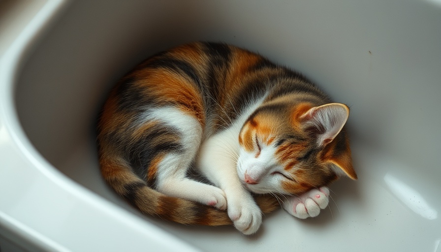 Calico cat peacefully sleeping in a sink, rustic setting.