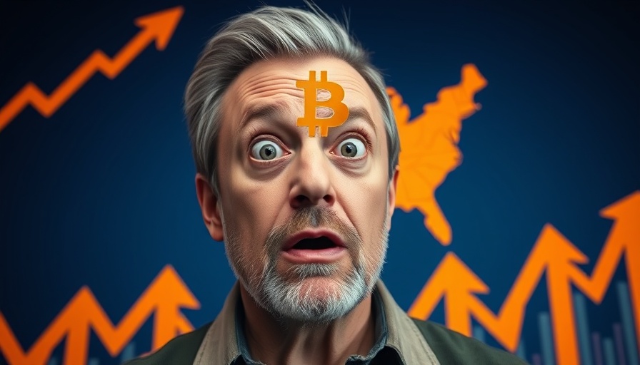 Surprised person with Bitcoin symbol on US map, indicating growth.