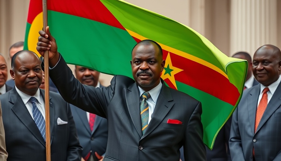 Mozambique landmark peace law celebration with officials holding flag.