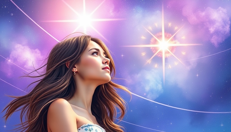 Woman gazing at a star in a cosmic watercolor illustration, Grieving a Dream’s Loss.