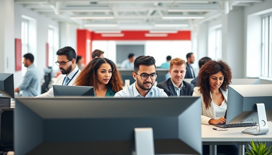 Diverse finance team collaborating in modern office