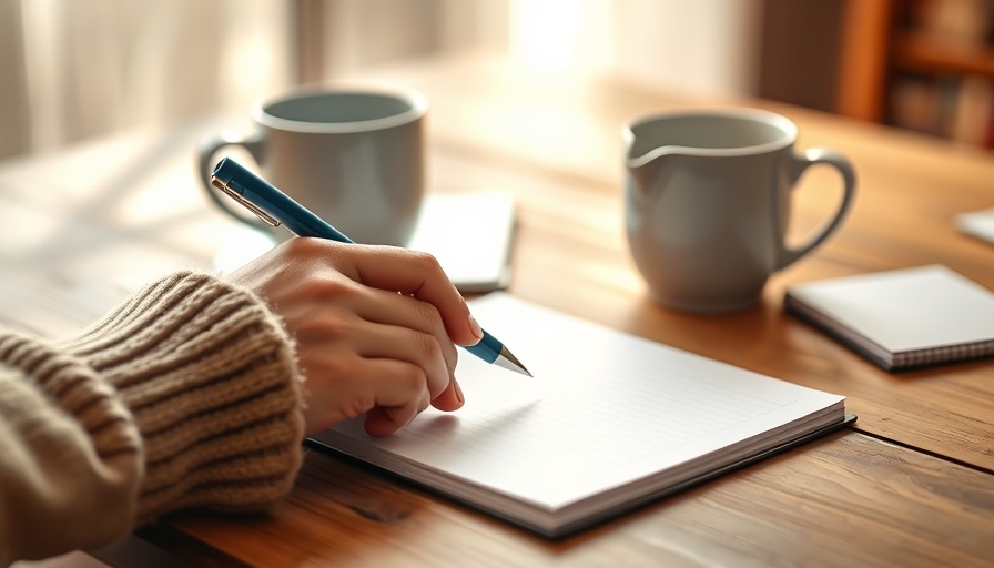 Person writing on paper with natural light and cozy atmosphere.