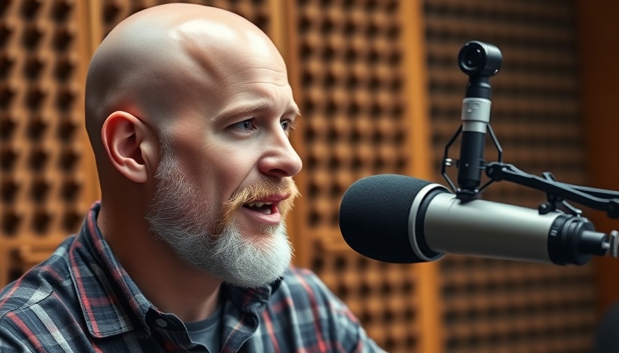 Bald man discussing podcasting business opportunities in a studio setup.
