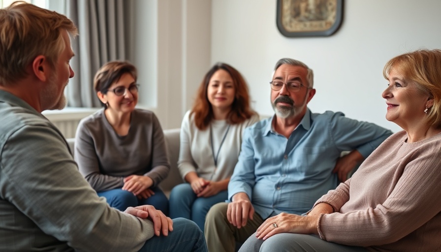 Group therapy session focusing on substance abuse recovery.