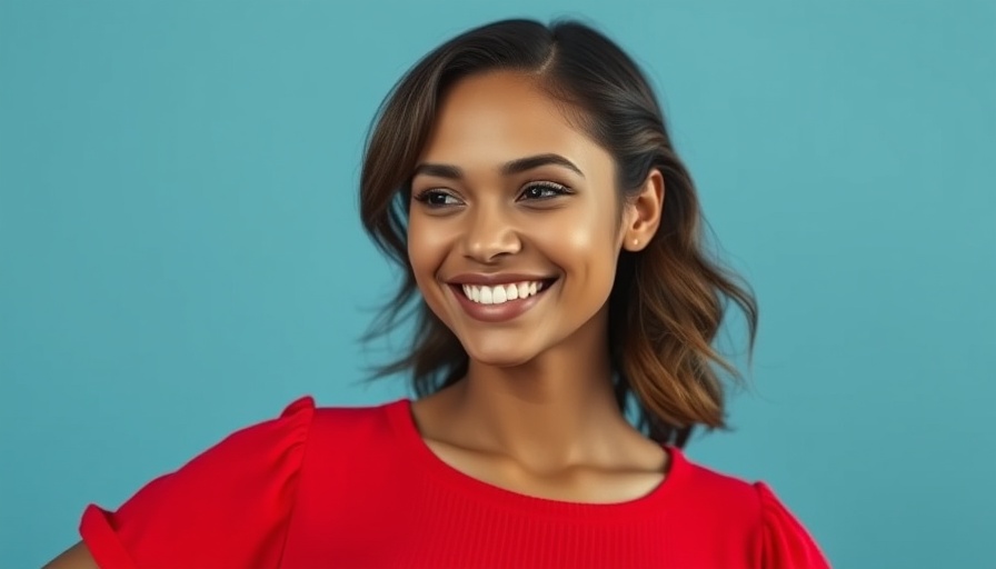 Confident woman smiling against blue background, exploring dating after divorce.