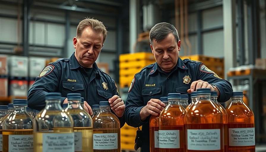 Officials inspecting counterfeit alcohol production, highlighting crisis in southern Africa.