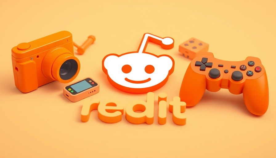 Reddit logo amid playful orange icons related to trends and discussions.