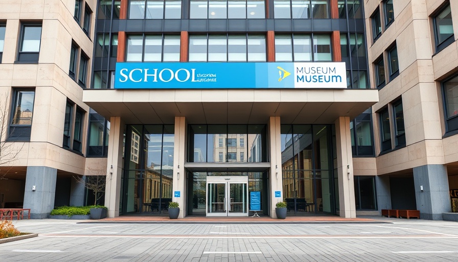 Eco Chat at school entrance, modern building facade.