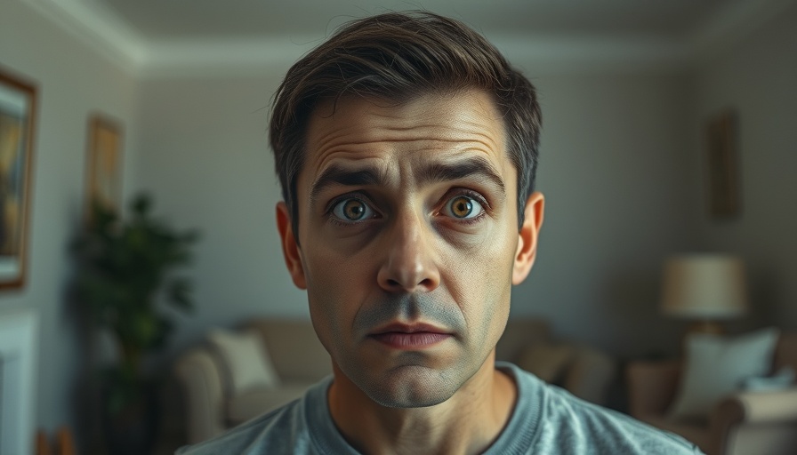 Concerned person looking directly at the camera indoors.