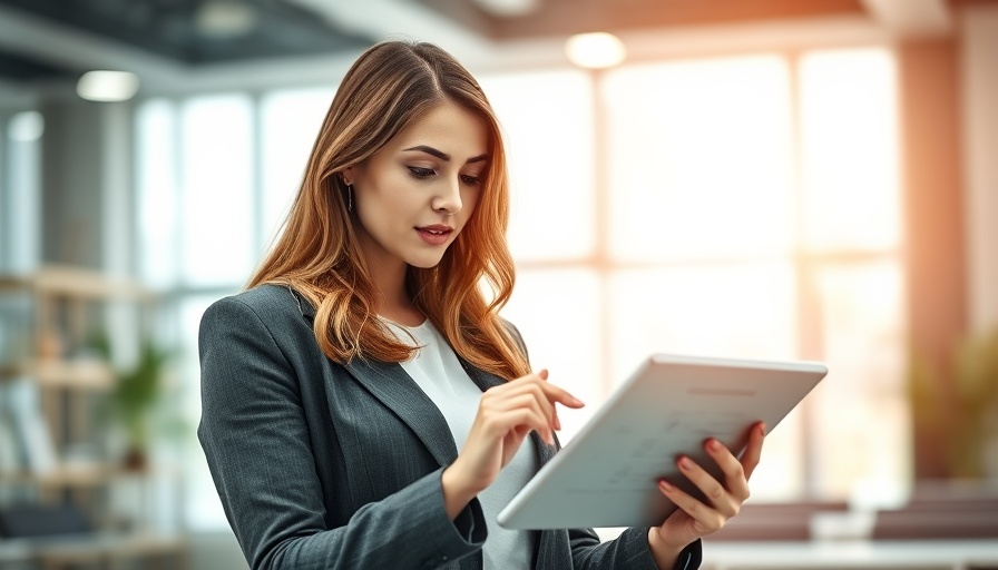 Businesswoman discussing customer data management in eCommerce with tablet.
