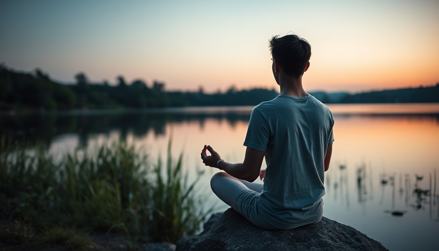 Serene meditation by a lake reflecting mental health mindfulness letting go.