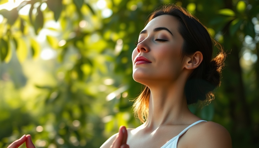 Woman practicing pranayama for anxiety relief in nature.
