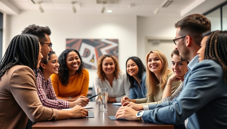 Diverse group in colorful shirts shaking hands at a conference table.