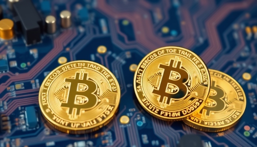 Bitcoin coins on blue circuit board, Crypto SEO Agencies Los Angeles.