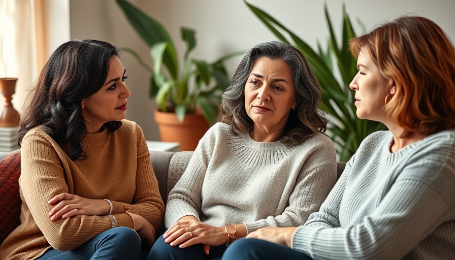 Emotional family therapy session for addiction recovery, three women involved.