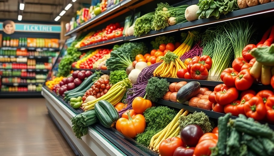 Colorful vegetables on display highlighting health benefits in a grocery store.