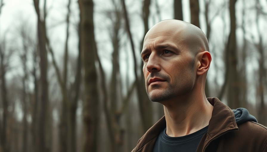Bald man outdoors, thoughtful, natural lighting.