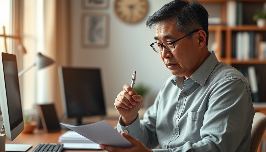 Cautious customer considering spending strategies in home office.