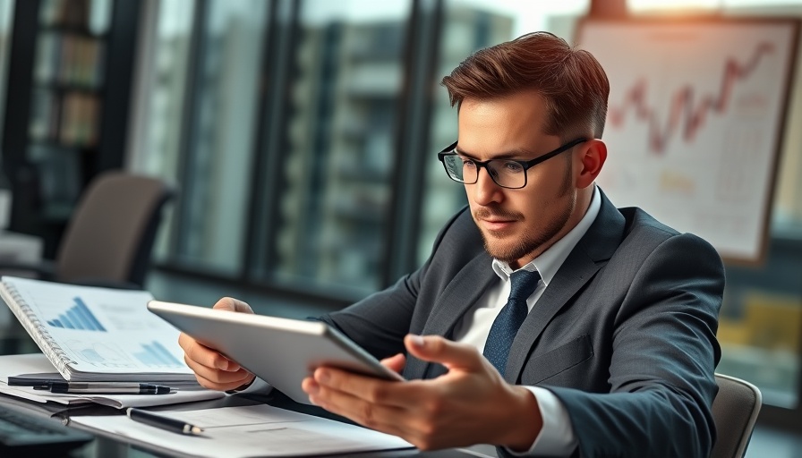 Businessman analyzing data on tablet at desk, digital marketing trends 2025.