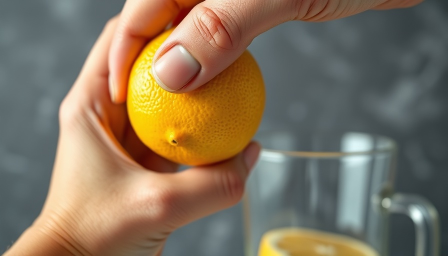Hand squeezing lemon for natural hand revitalization