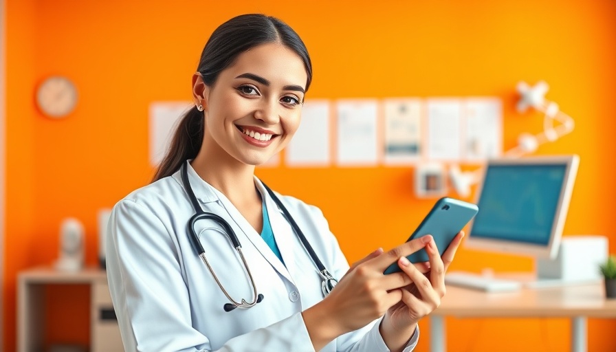 Healthcare app for families demo by cheerful female doctor with smartphone.