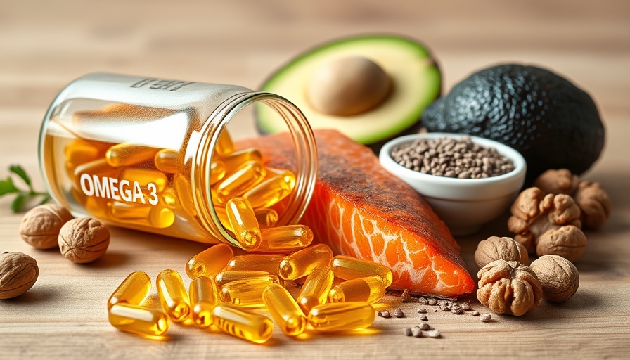 Omega-3 supplements with fish and nuts for family health.