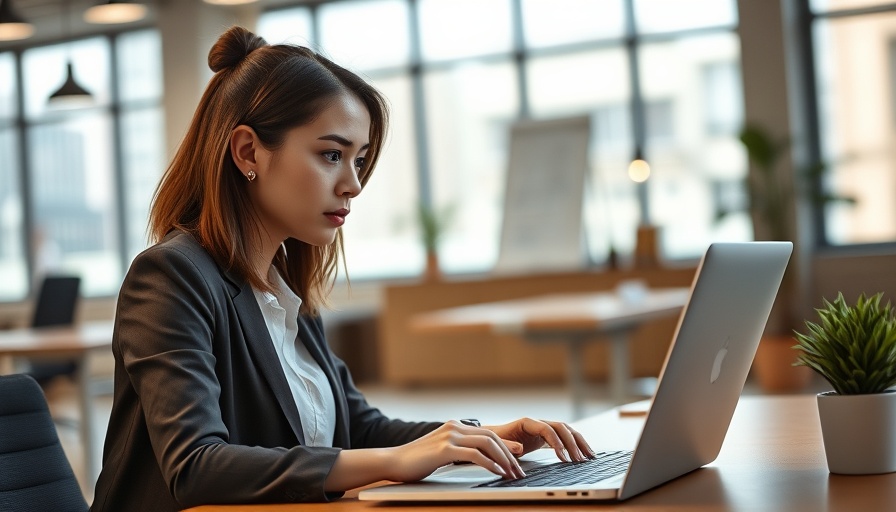 Focused woman researching eLearning authoring tools on laptop
