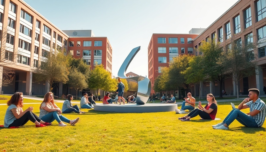 International students at arts university campus.