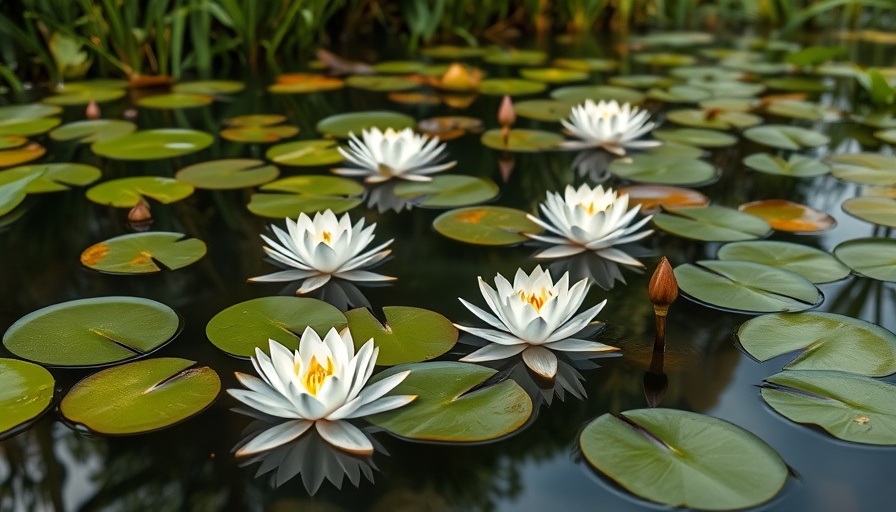 Tranquil water lilies in a serene pond, reflecting nature.