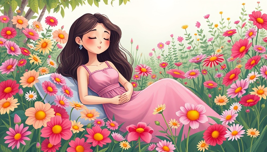Woman relaxing in garden, anxiety disorders concept, colorful illustration