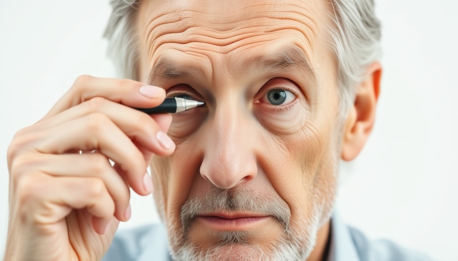 Focused man demonstrating vision improvement exercise at home.