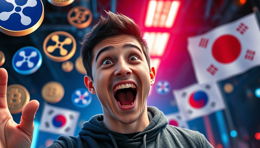 Crypto regulation impact: excited man with crypto symbols and flags.