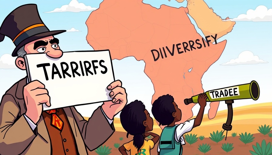 Cartoon of Trump with tariffs sign impacting Africa trade