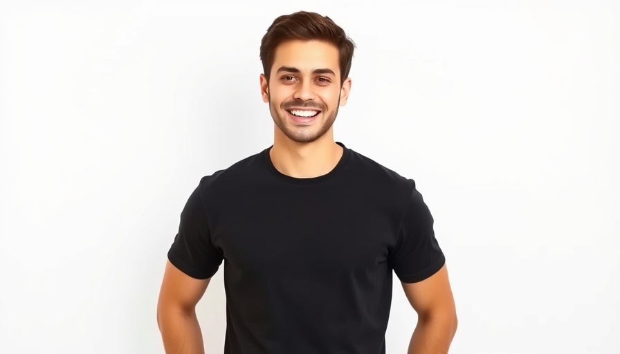 Young man smiling in a black shirt, white backdrop - defense tech investment.