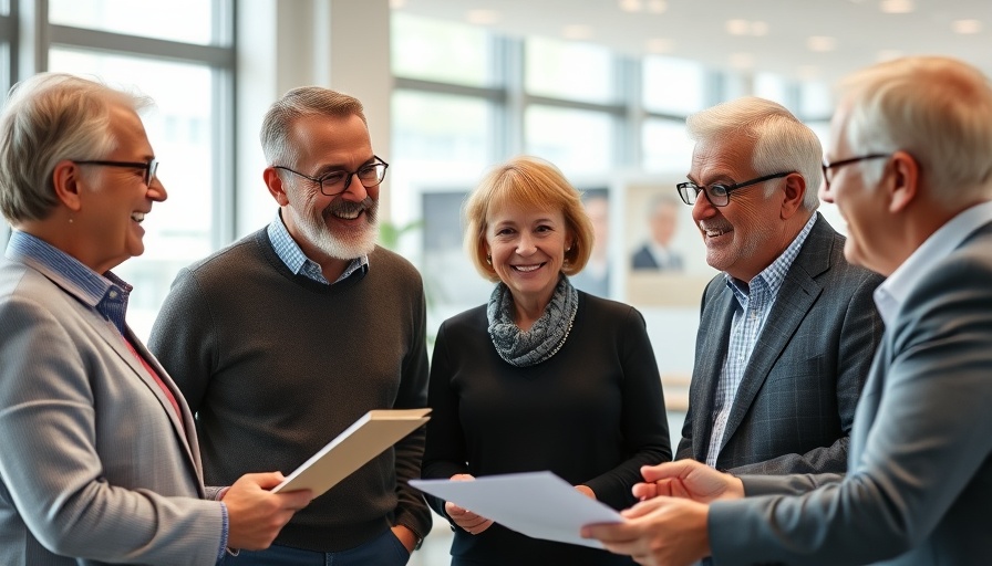 Friendly advisor meeting with seniors discussing CRM software for life insurance leads.