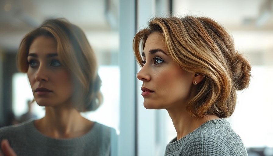 Woman gazing out window, secretly lonely in the workplace.