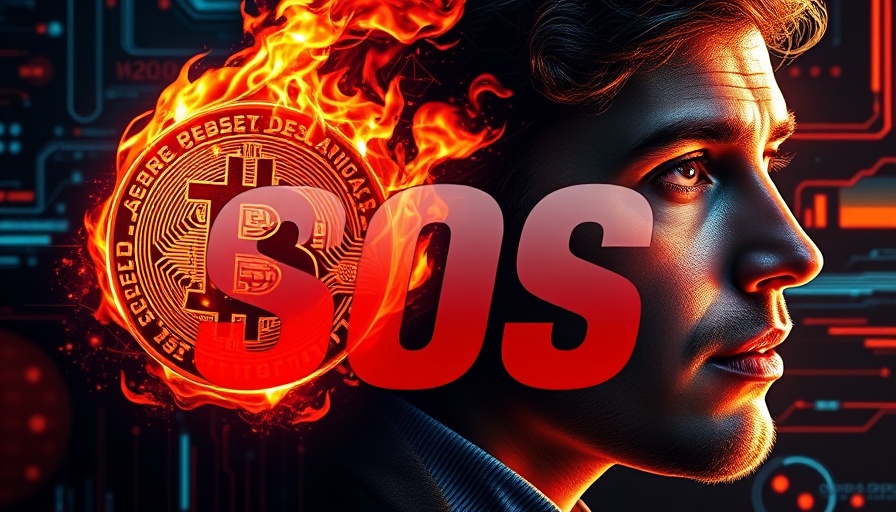 Flaming Bitcoin logo with urgent SOS message graphic
