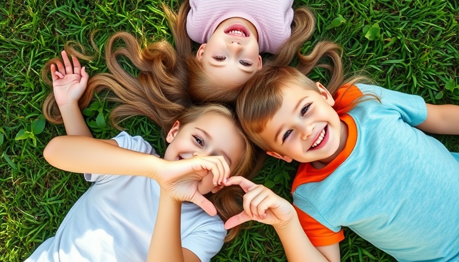 Happy children making a heart shape for Moments That Matter competition.