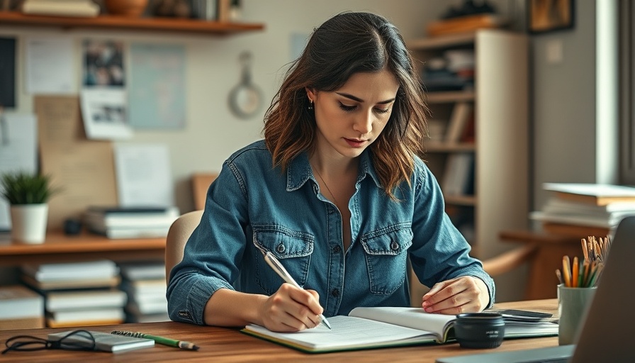 Woman practicing morning habits for life change at desk.