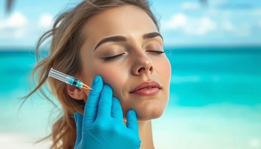 Woman enjoying a cosmetic injection by the beach with closed eyes.