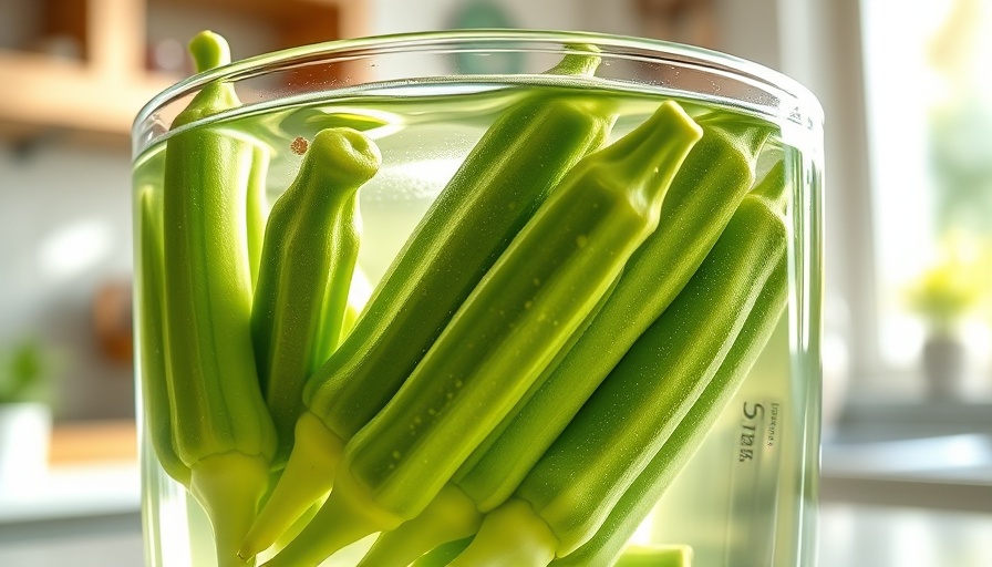 Fresh okra pods in a glass highlighting okra water benefits.