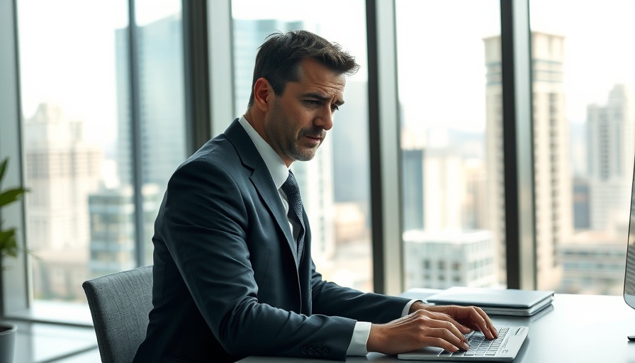 Businessman facing personal insecurities in a modern office setting.