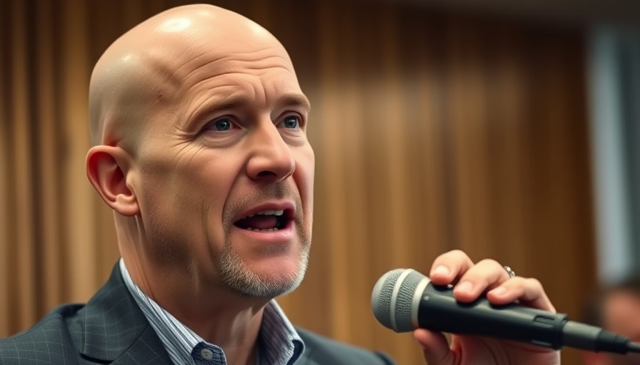 Bald man speaking about digital marketing, warm indoor setting.