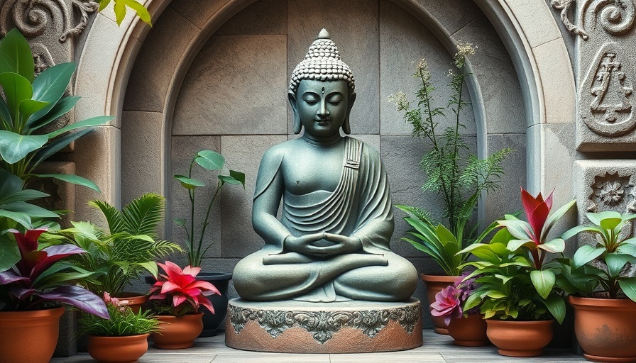 Buddha statue meditation at serene Korean temple setting, mental health inspiration